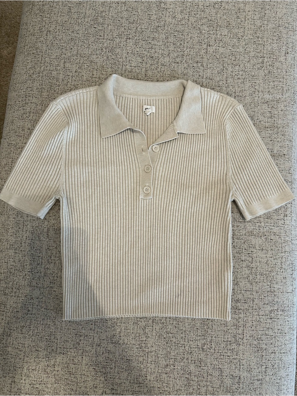 aerie Ribbed Knit Polo Top - Light Cream